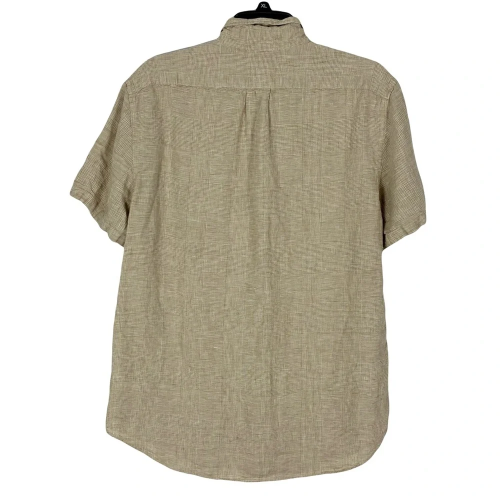 Nwot J Crew Beige Plaid Button Shirt M Short Sleeve Linen Classic Fit Preppy